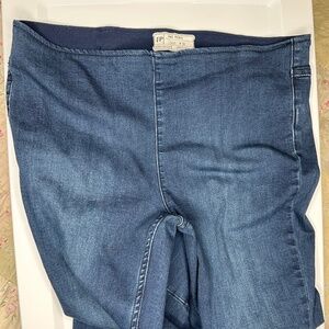 Free People Indigo Denim Pants Sz 32 plus flare wide leg rodeo